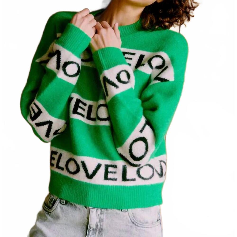 NEW B.YOUNG love crewneck sweater in green